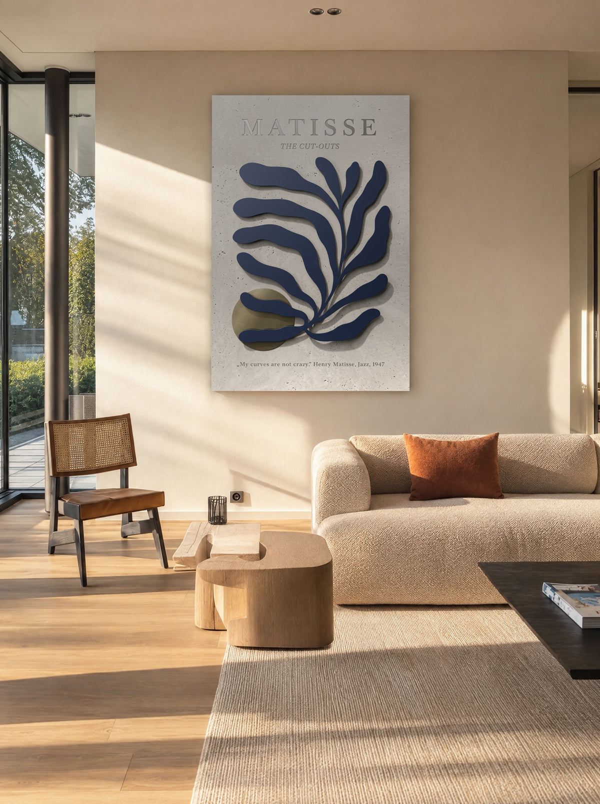 Indigo Dans rond Goud als canvas zonder lijst aan de muur