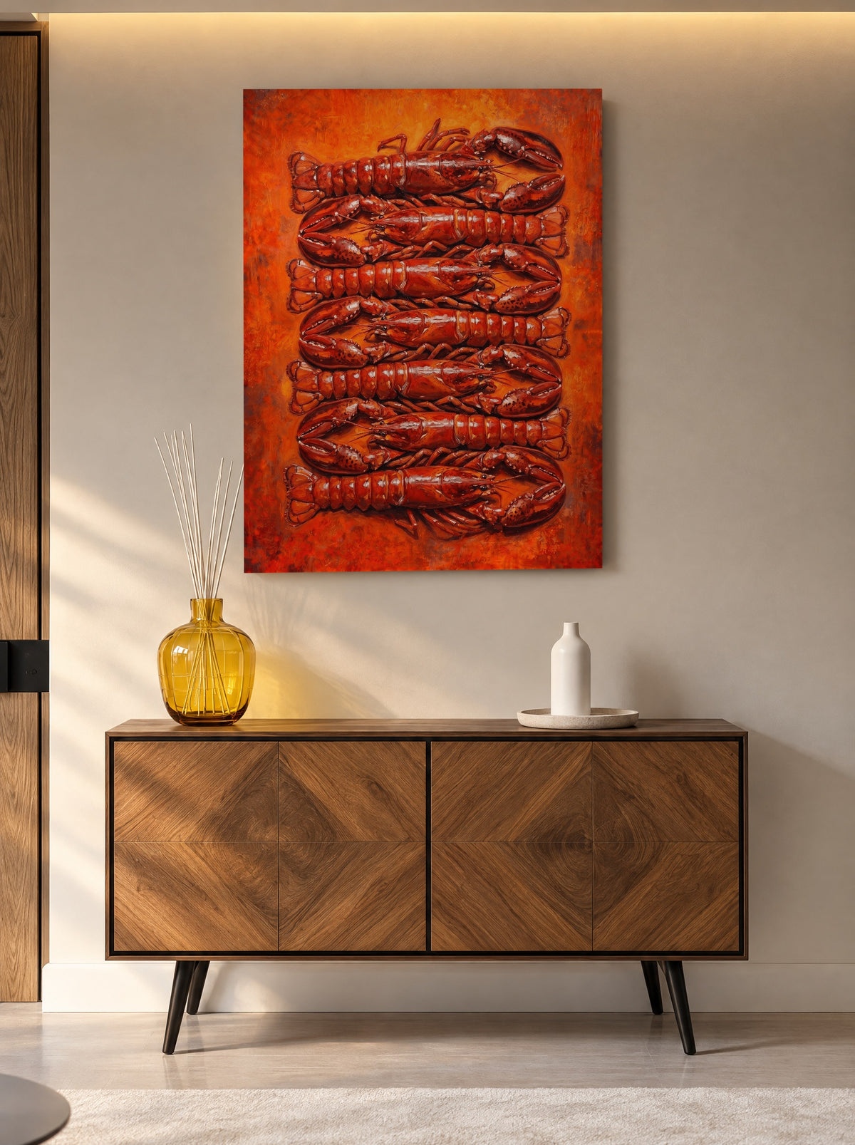 Inferno Tide The Lobster Assembly als canvas zonder lijst aan de muur
