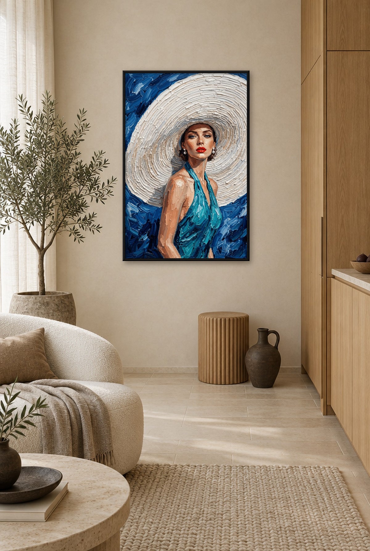 Ivory Halo Wandbild mit schwarzem Rahmen an der Wand in der Küche
