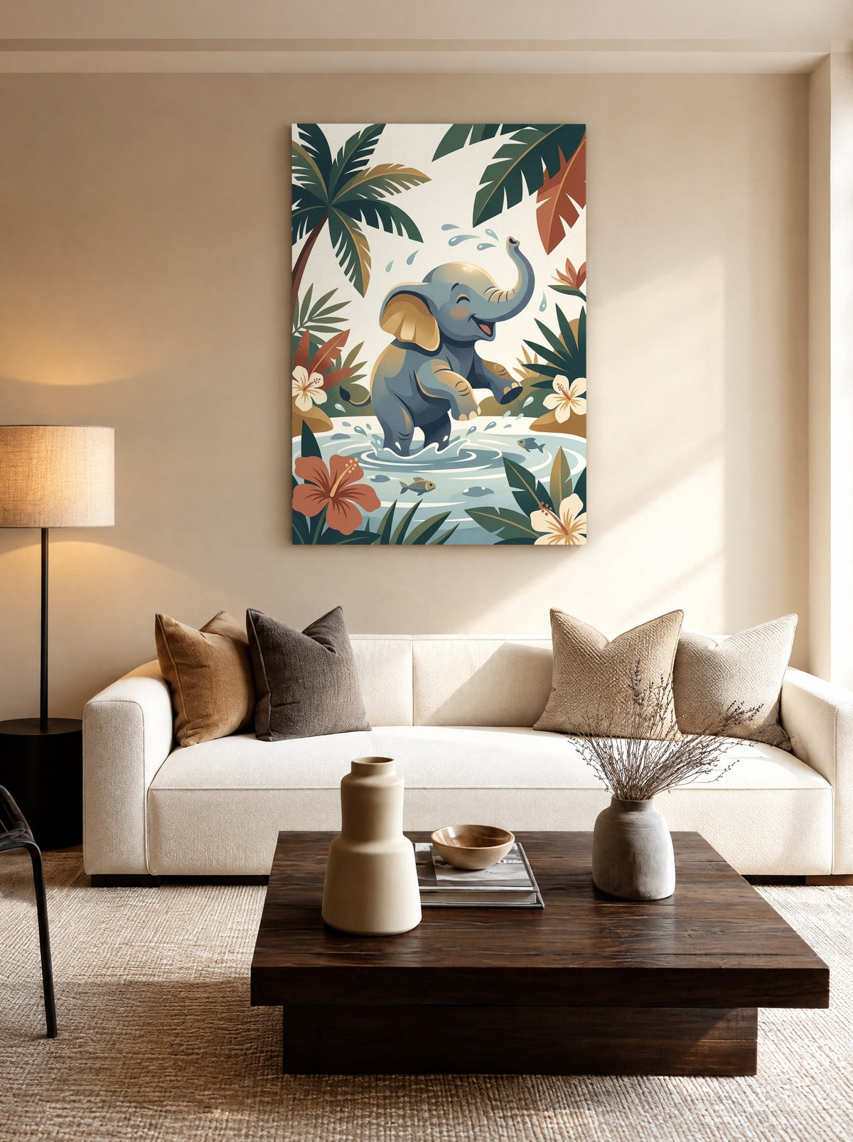 Junglepret met Slurfje als canvas zonder lijst aan de muur