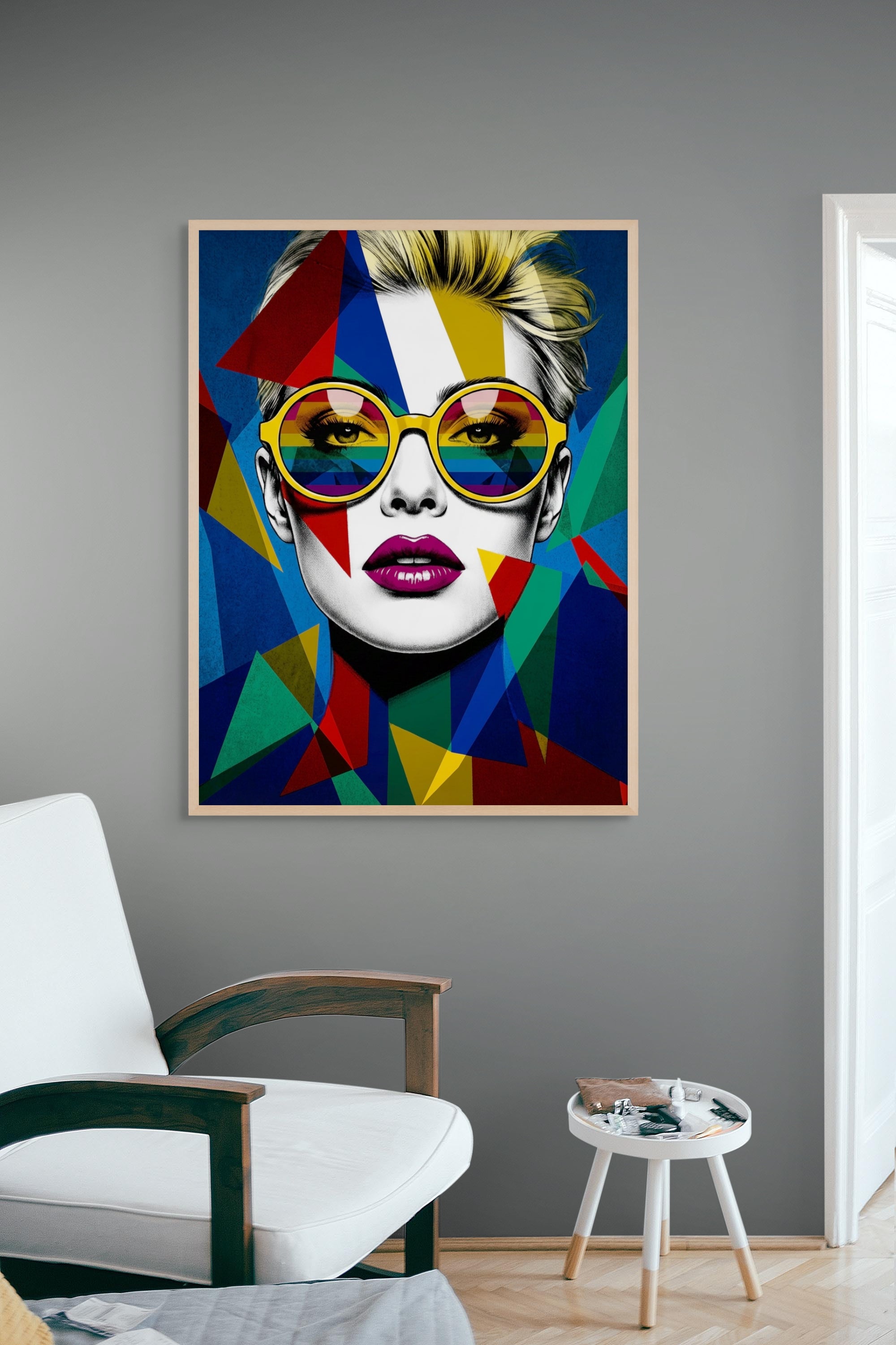 Caleidoscoop Chic Muze Wanddecoratie – Kleurrijk Mode Portret Canvas Print