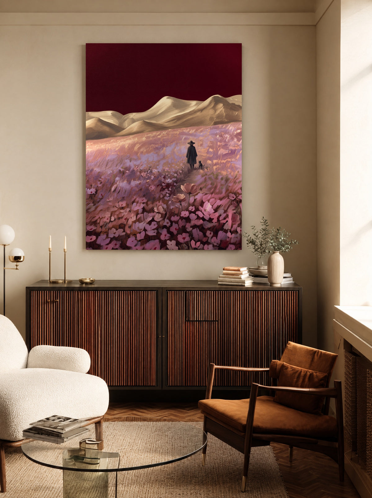 Karmozijnen Hemel als canvas zonder lijst aan de muur