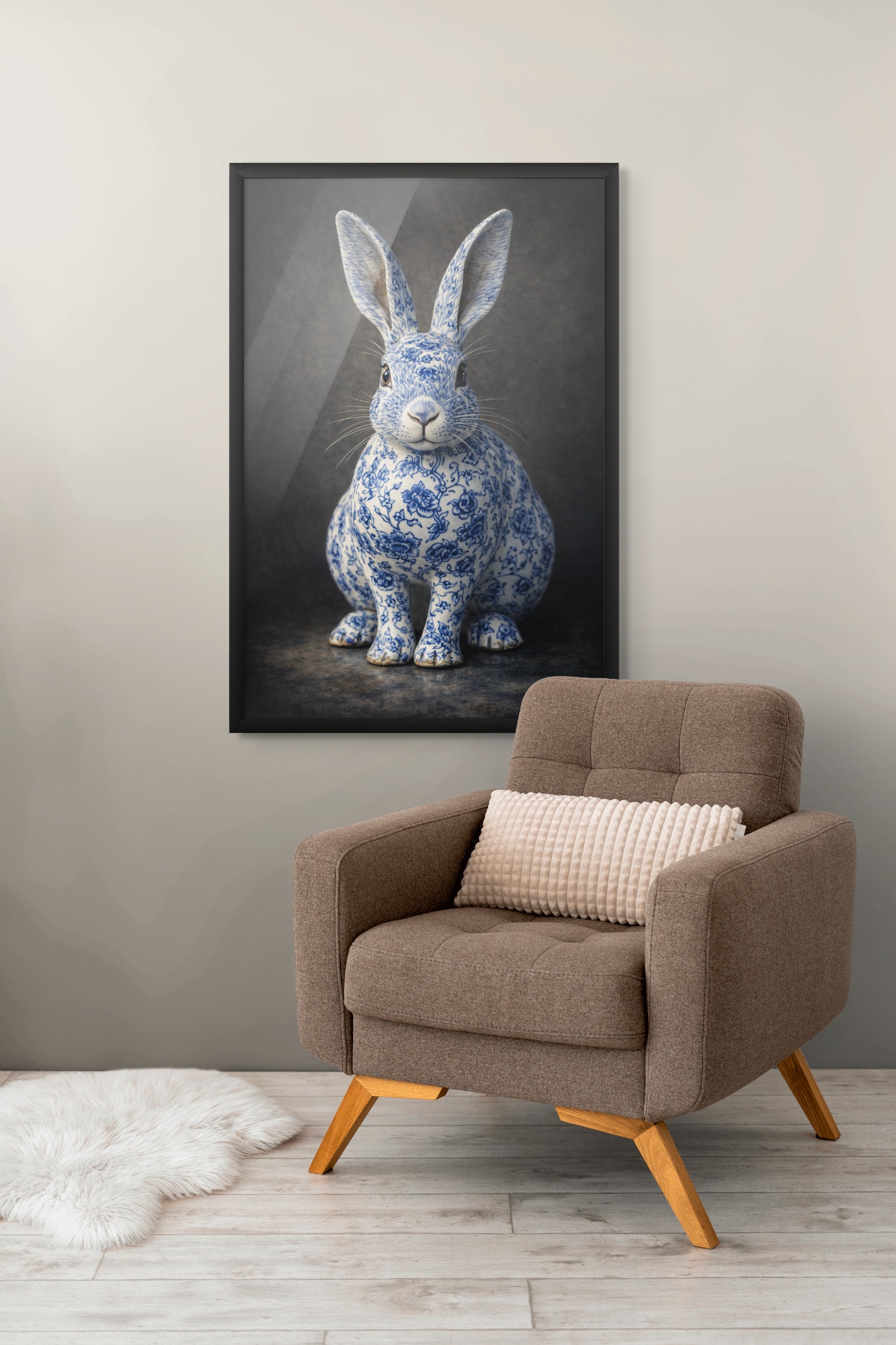 Delfts Blauw Haas Wanddecoratie – Bloemen Dieren Canvas of Aluminium Print