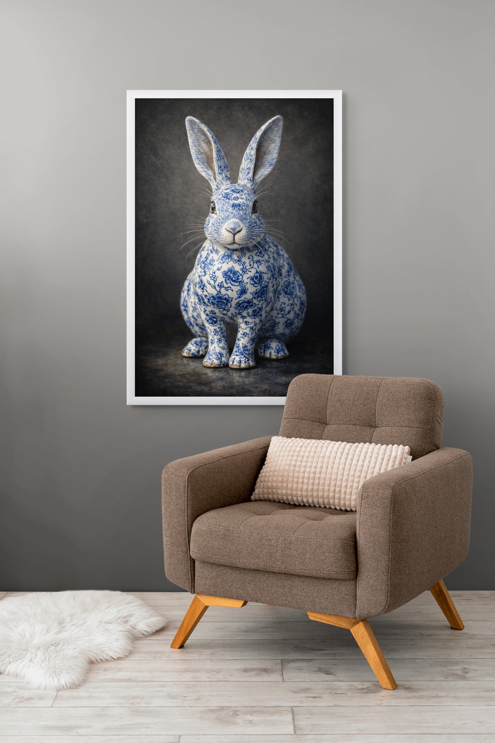 Delfts Blauw Haas Wanddecoratie – Bloemen Dieren Canvas of Aluminium Print