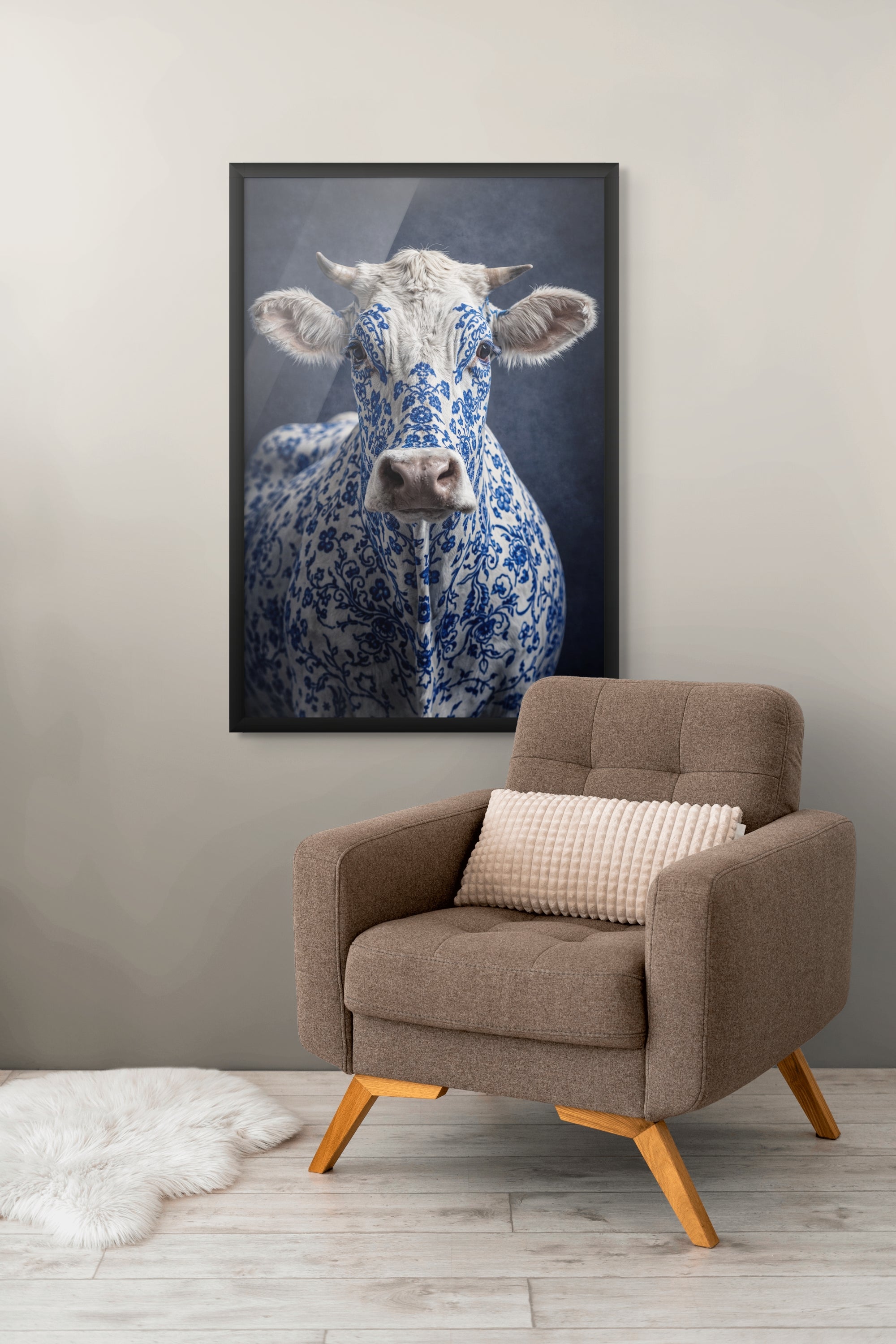 Delfts Blauw Koe Wanddecoratie – Nederlandse Kunst Canvas Print