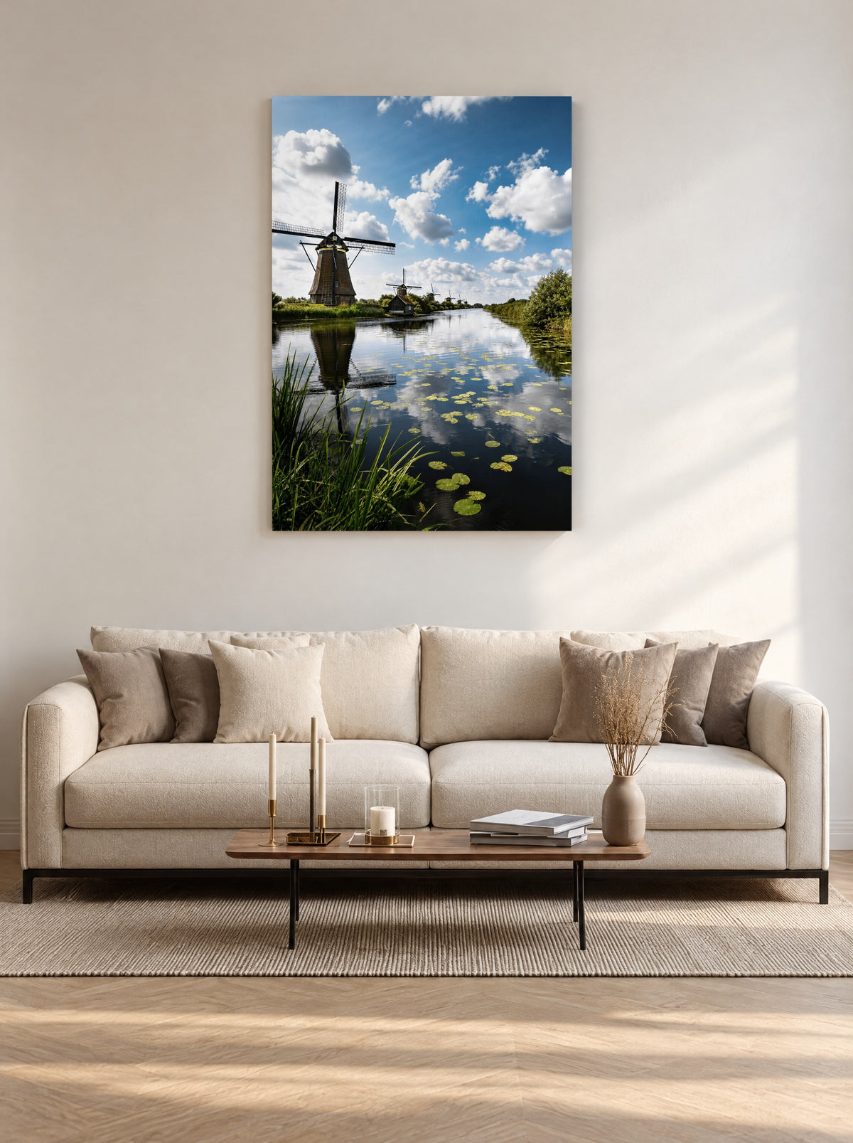 Kinderdijk Reflecties als canvas zonder lijst aan de muur