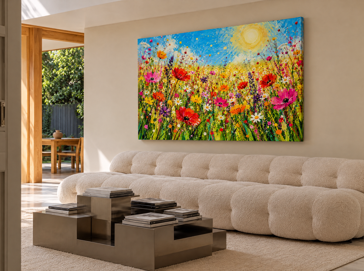 Klaprozen in Zomerweide als canvas zonder lijst aan de muur