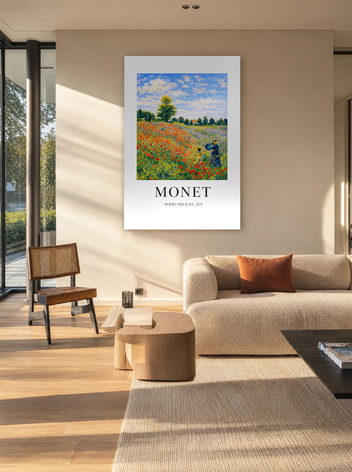 Klaprozen onder Suikerspinlucht als canvas zonder lijst aan de muur