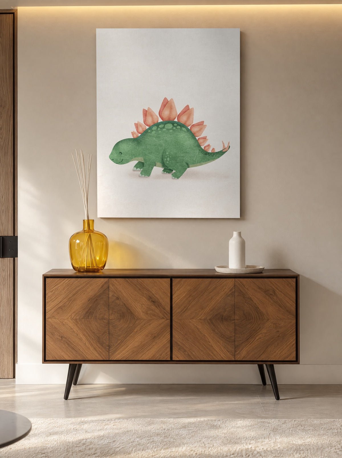 Kleine Dino met Grote Dromen als canvas zonder lijst aan de muur