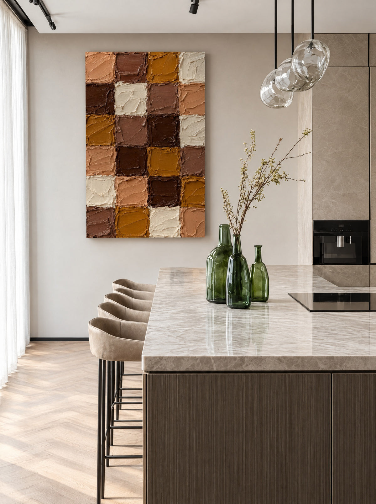 Kleiraster in Mokka en Caramel als canvas zonder lijst aan de muur