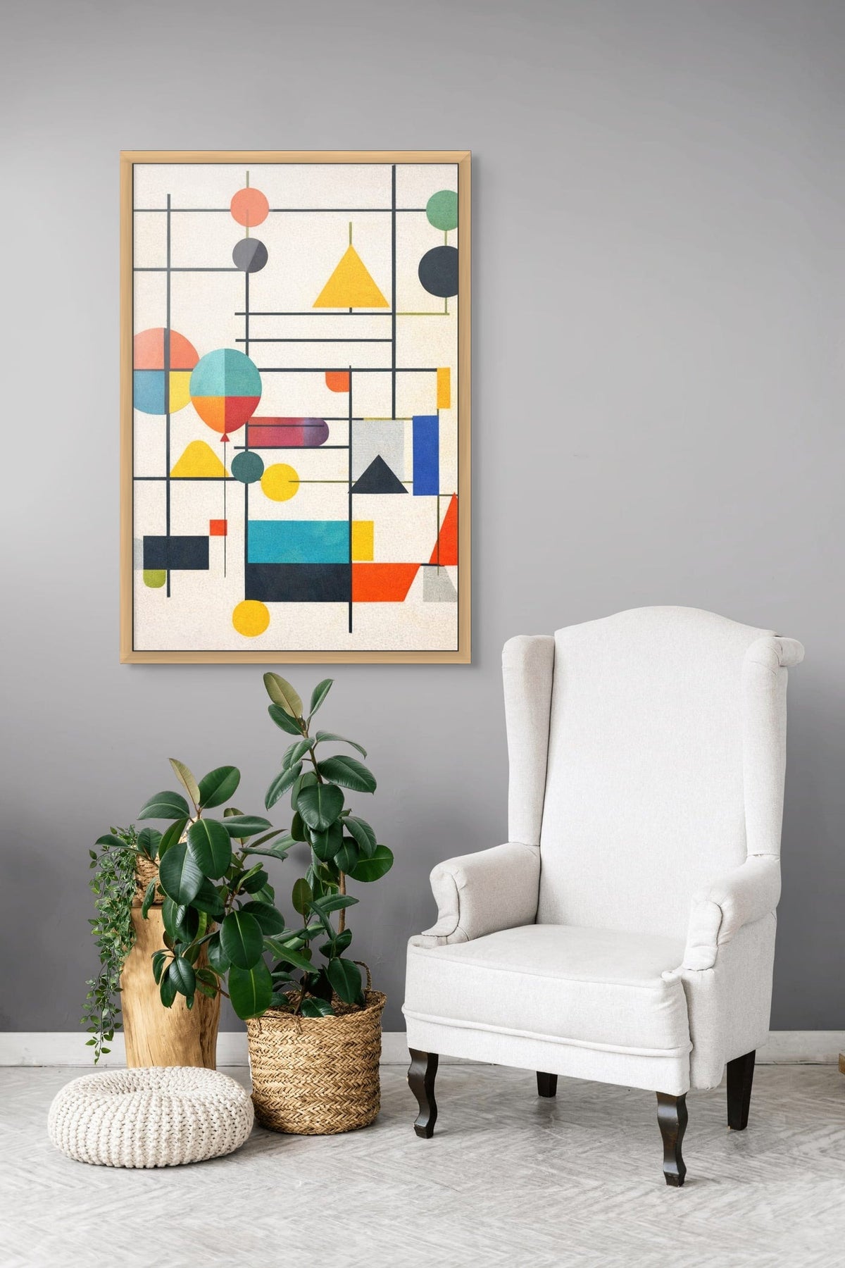 Schilderij met natuur houten lijst aan de muur