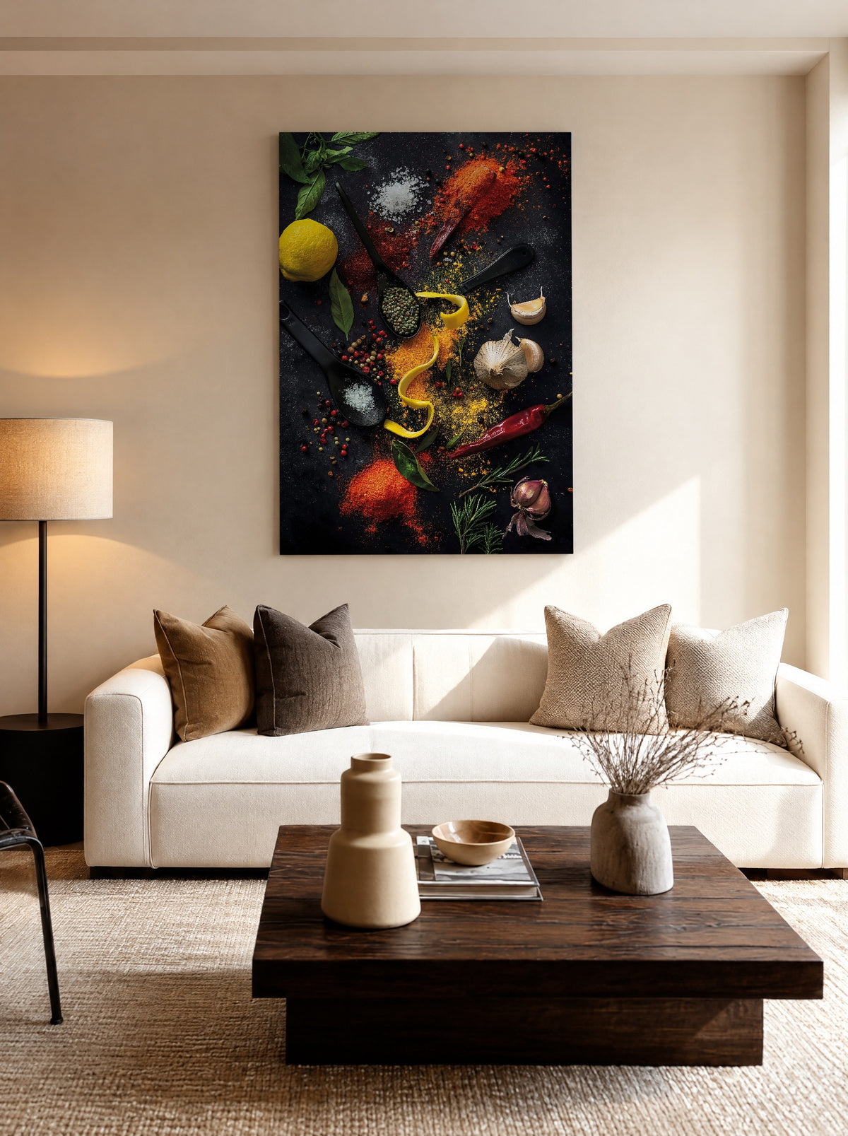 Kleuren van de Keuken als canvas zonder lijst aan de muur