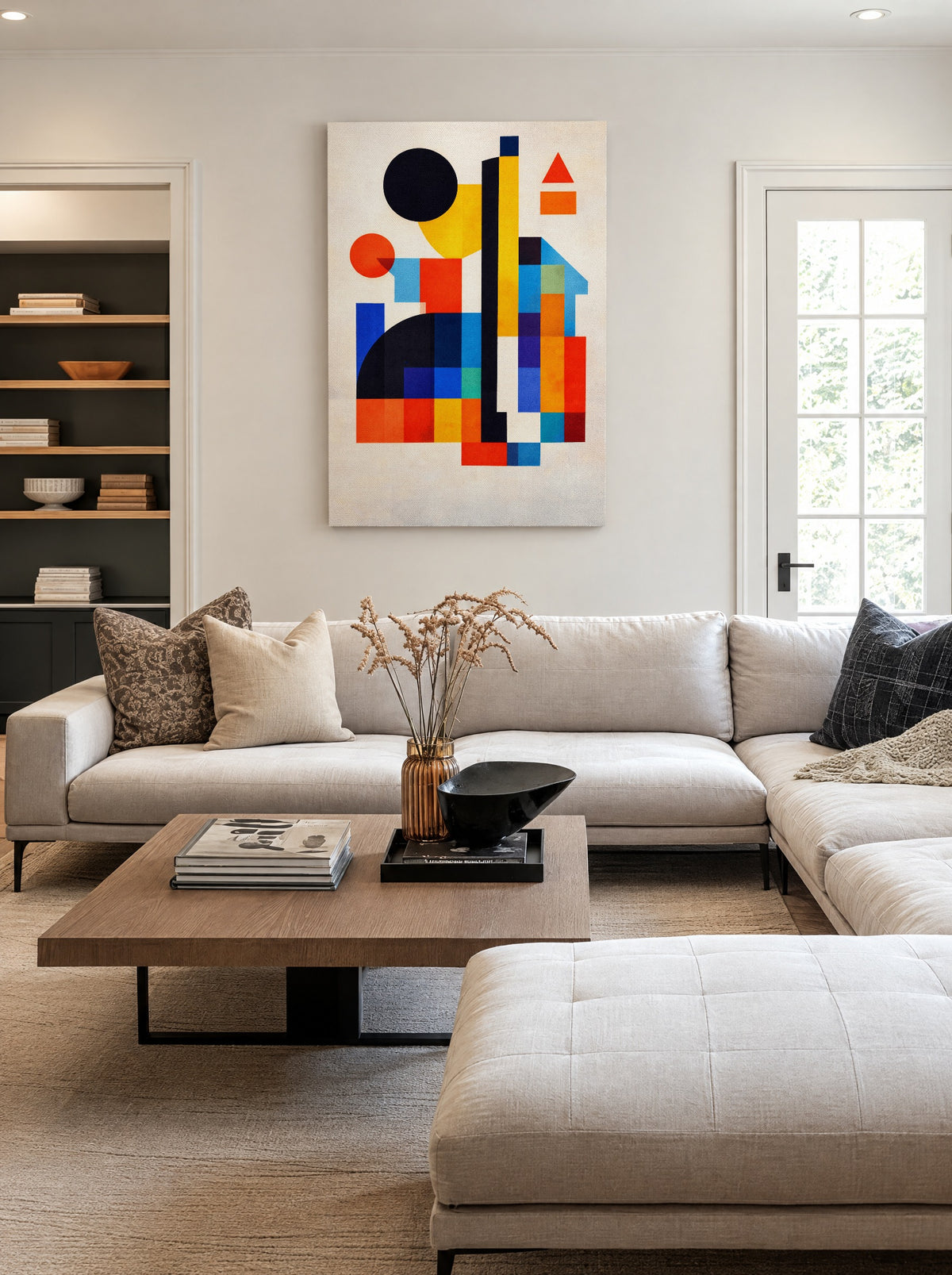 Kleurenflat met Zonnesprong als canvas zonder lijst aan de muur