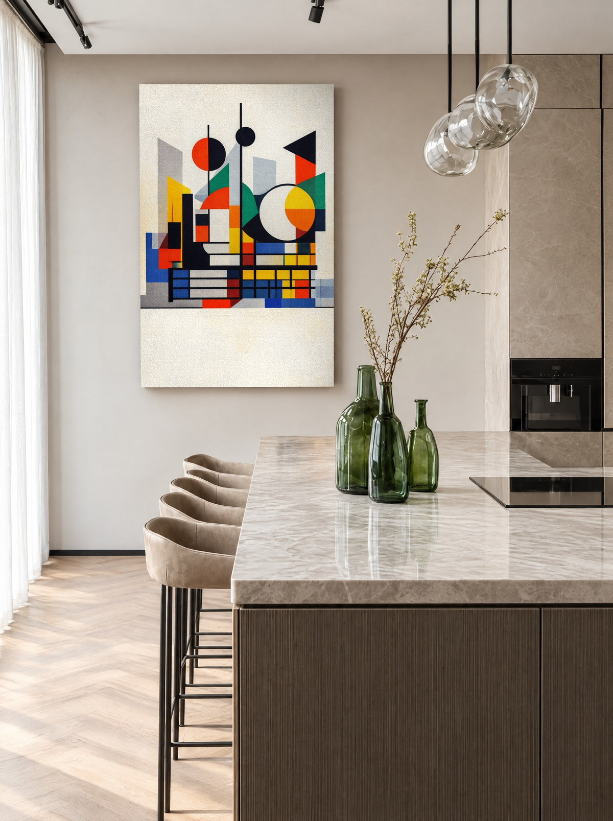 Kleurenflat vol Nachtgeluid als canvas zonder lijst aan de muur
