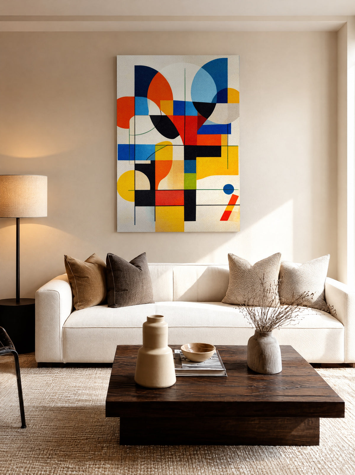 Kleurenjazz op Kruispunt als canvas zonder lijst aan de muur