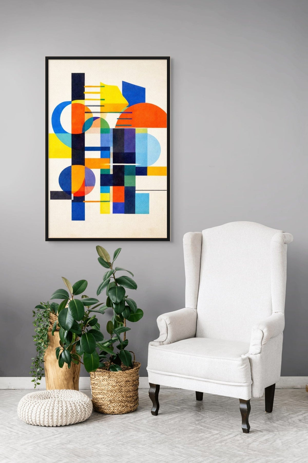 Schilderij met zwarte lijst aan de muur