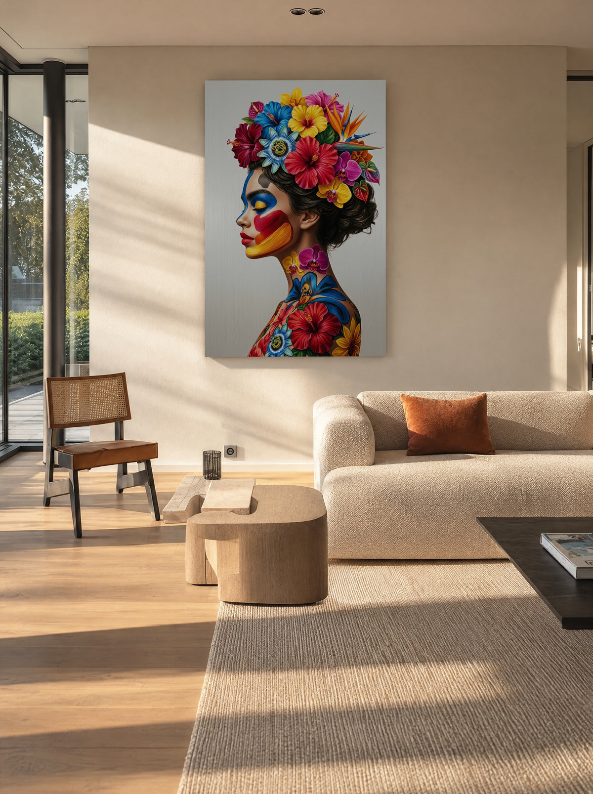 Kleurenmuze met Wilde Bloemenpracht als canvas zonder lijst aan de muur