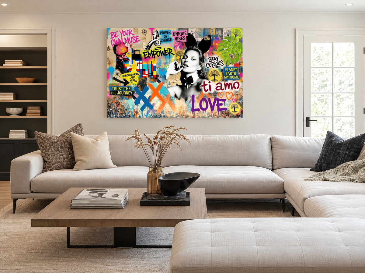 Kleurrijke Kracht Zonder Grenzen als canvas zonder lijst aan de muur