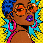Kobaltblauw Haar en Oranje Bril popart canvas schilderij