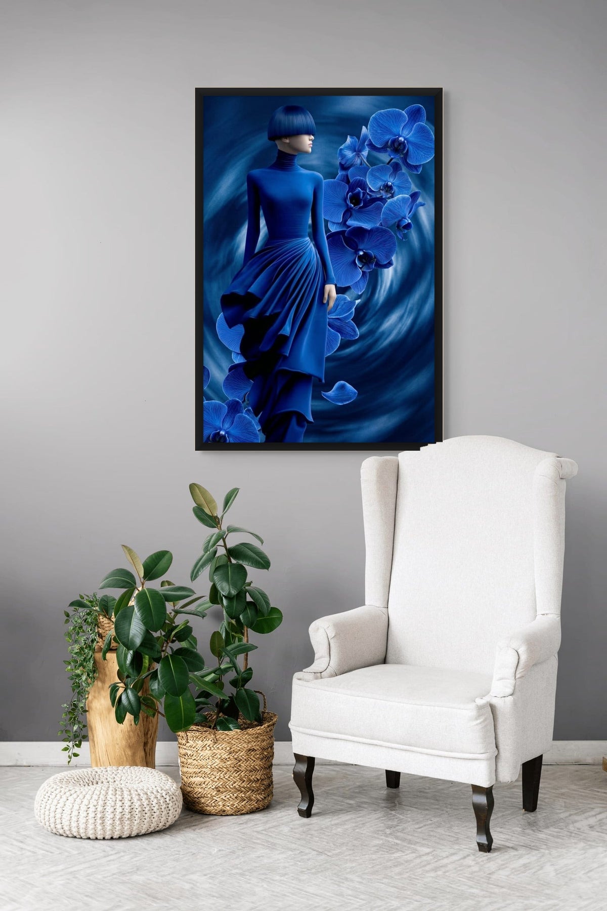 Schilderij met zwarte lijst aan de muur