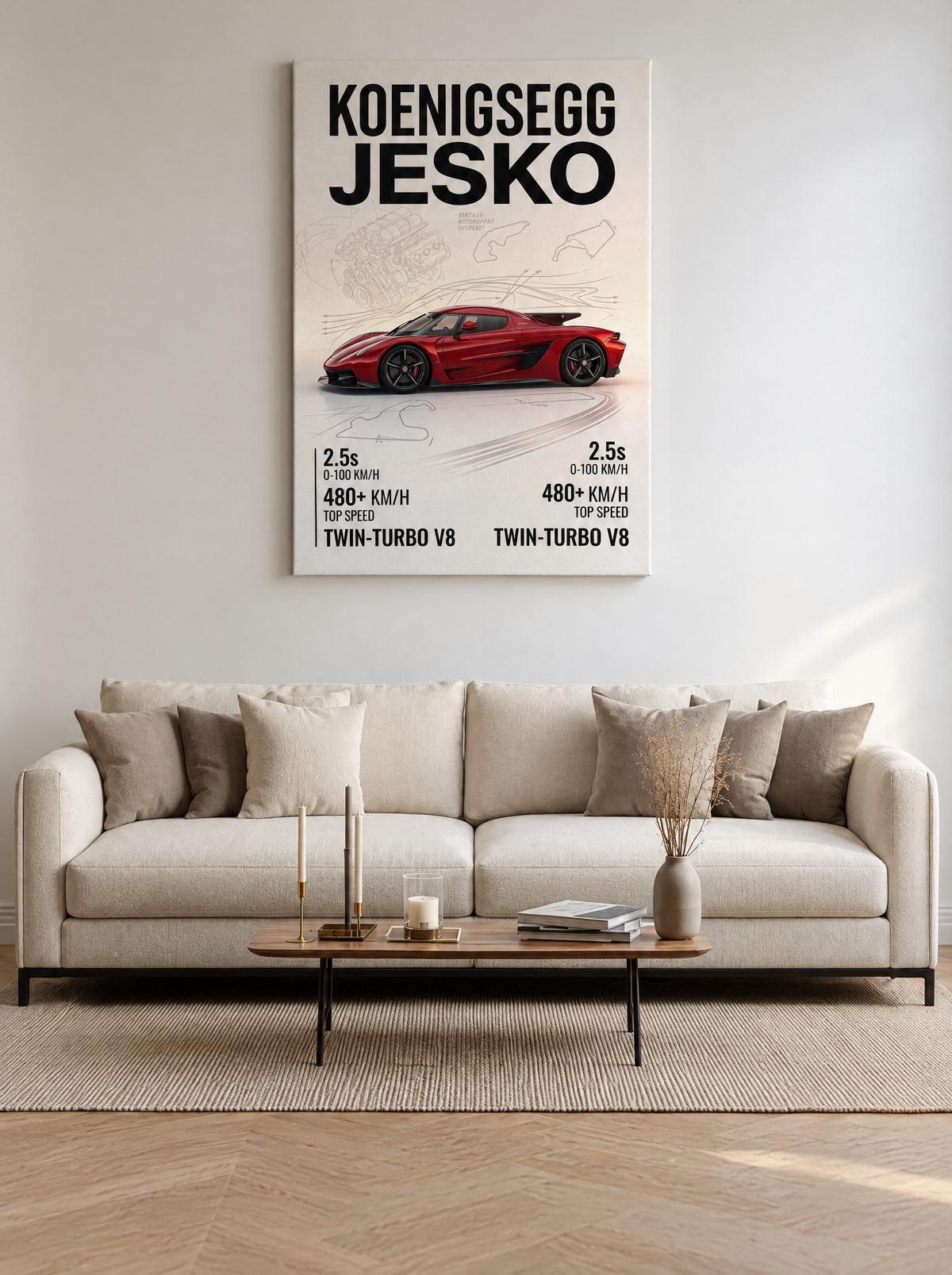 Koenigsegg Jesko als canvas zonder lijst aan de muur