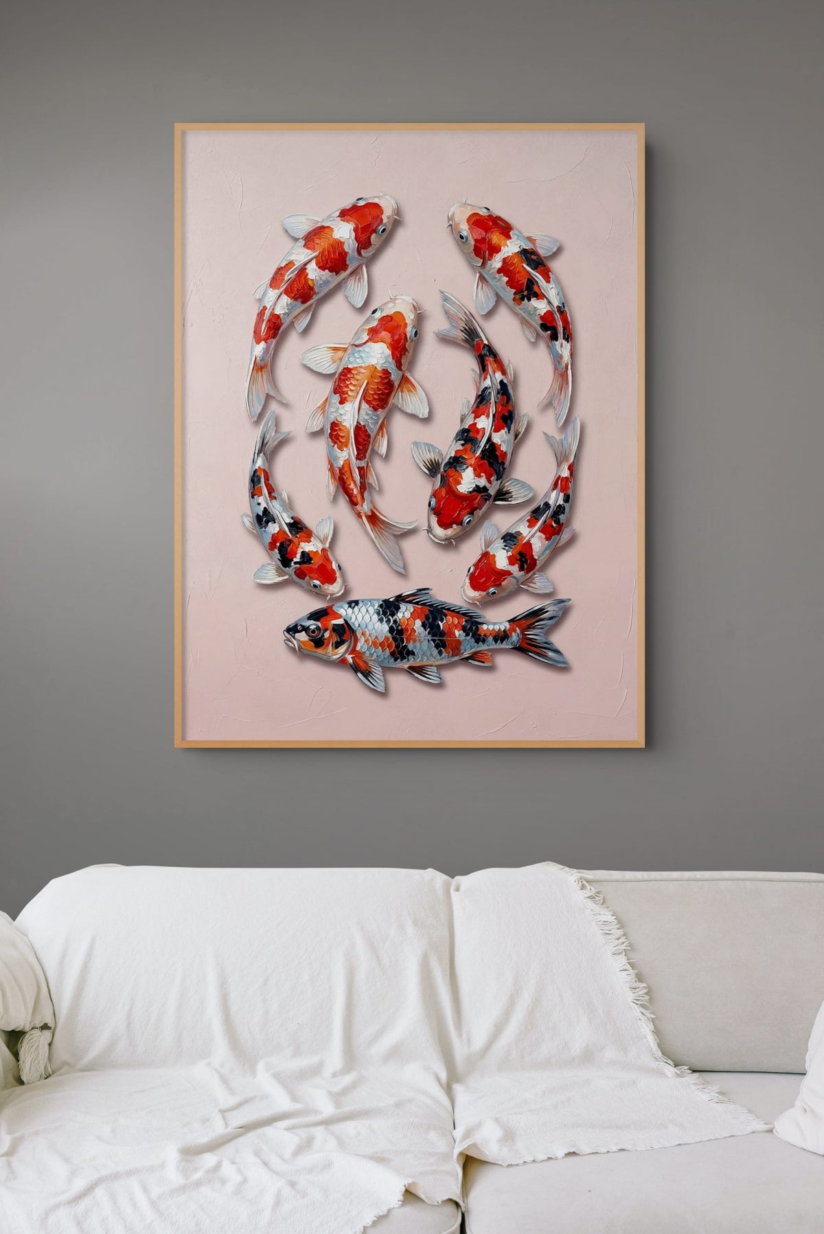 Koi Parade in Porseleinroze Schilderij