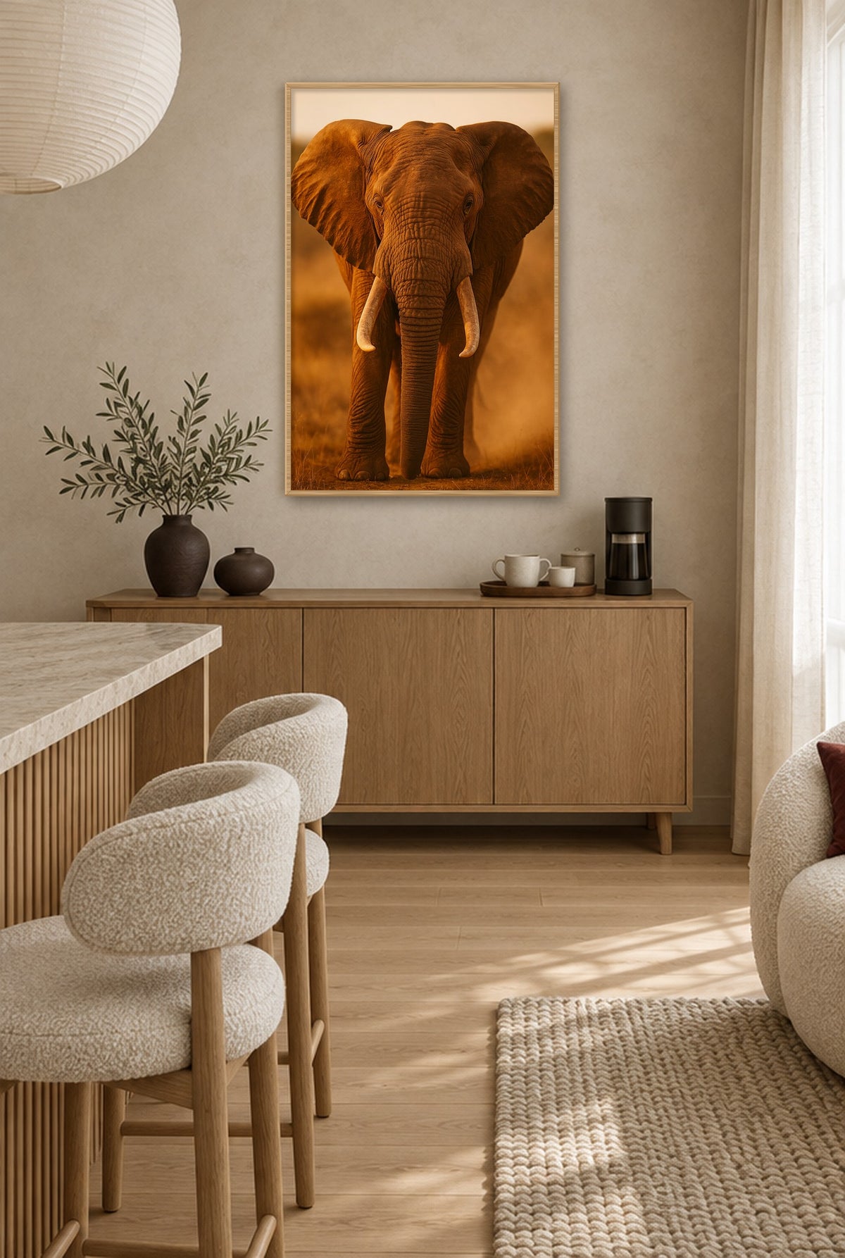Kolos van het Gouden Uur Wandbild mit Naturholzrahmen an der Wand in der Küche