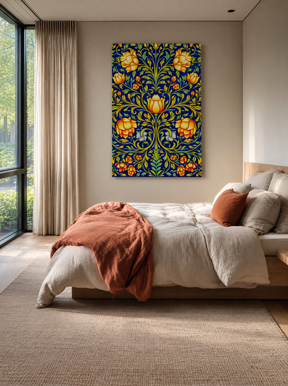 Koninklijke Tulpen op Nachtblauw als canvas zonder lijst aan de muur