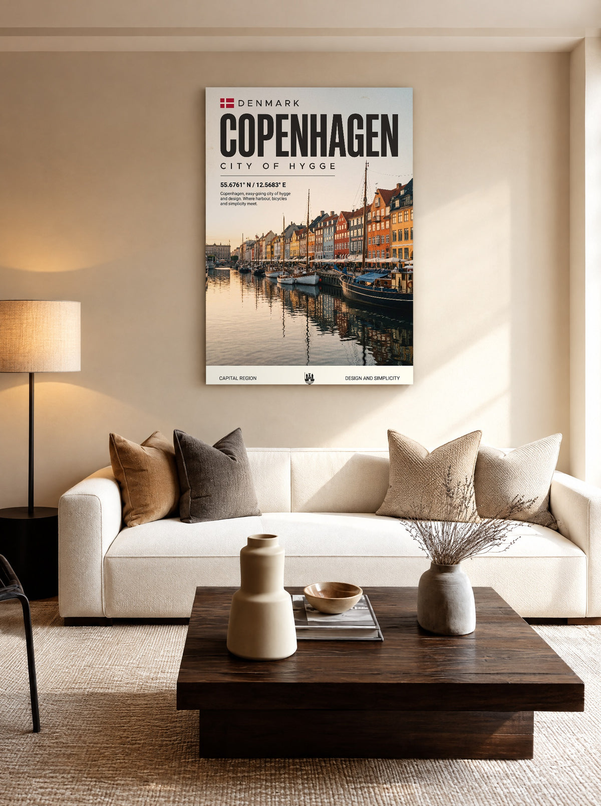 Kopenhagen Stad van Hygge als canvas zonder lijst aan de muur