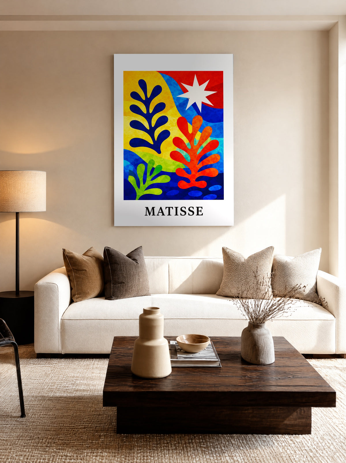 Koraalnacht onder Sterrenzee als canvas zonder lijst aan de muur