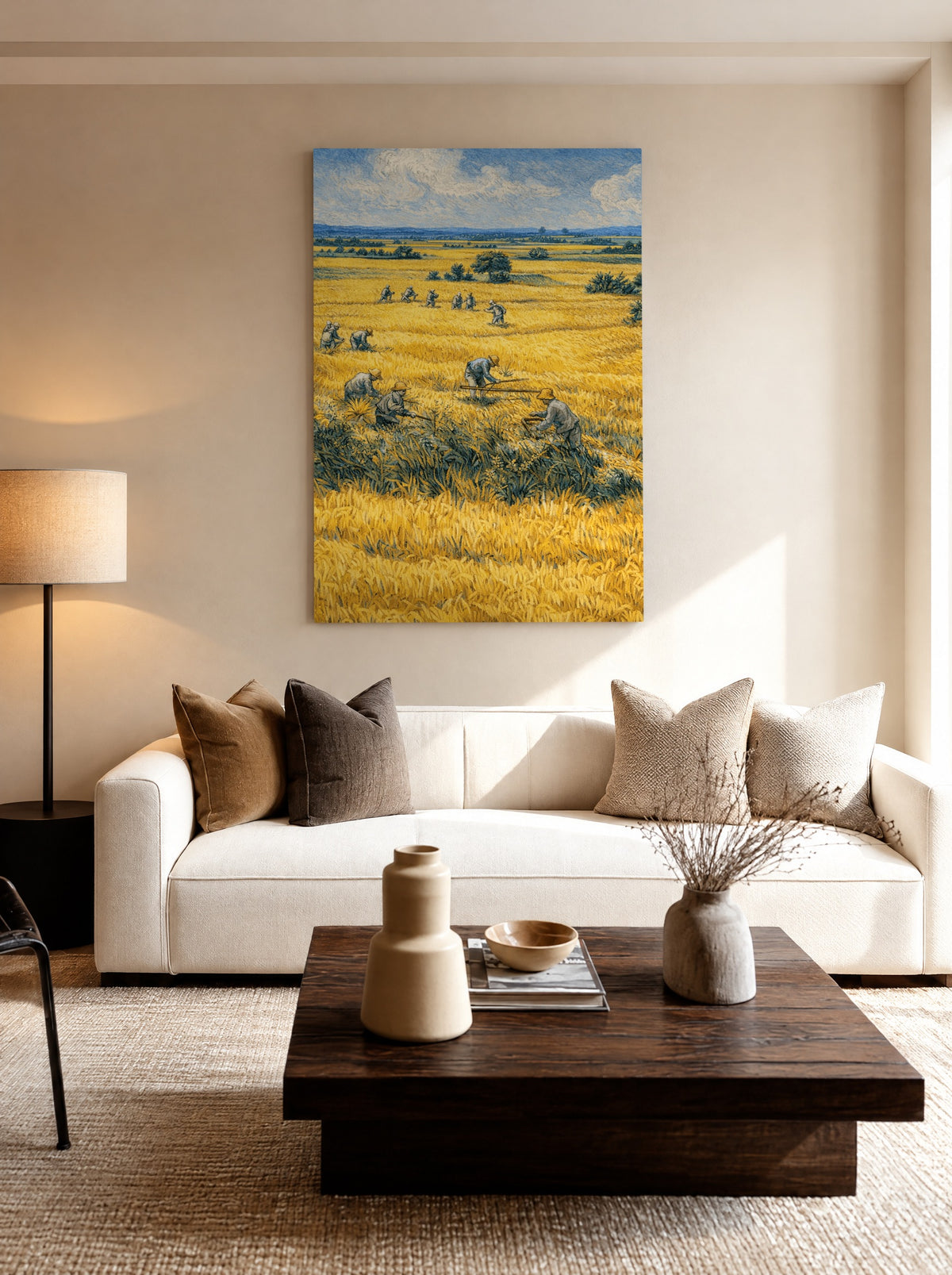 Korenveld met Maaiers als canvas zonder lijst aan de muur