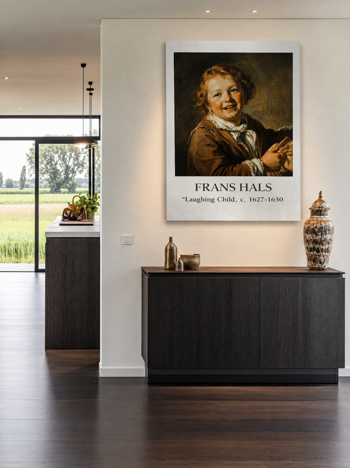 Krullenkop met Streken als canvas zonder lijst aan de muur
