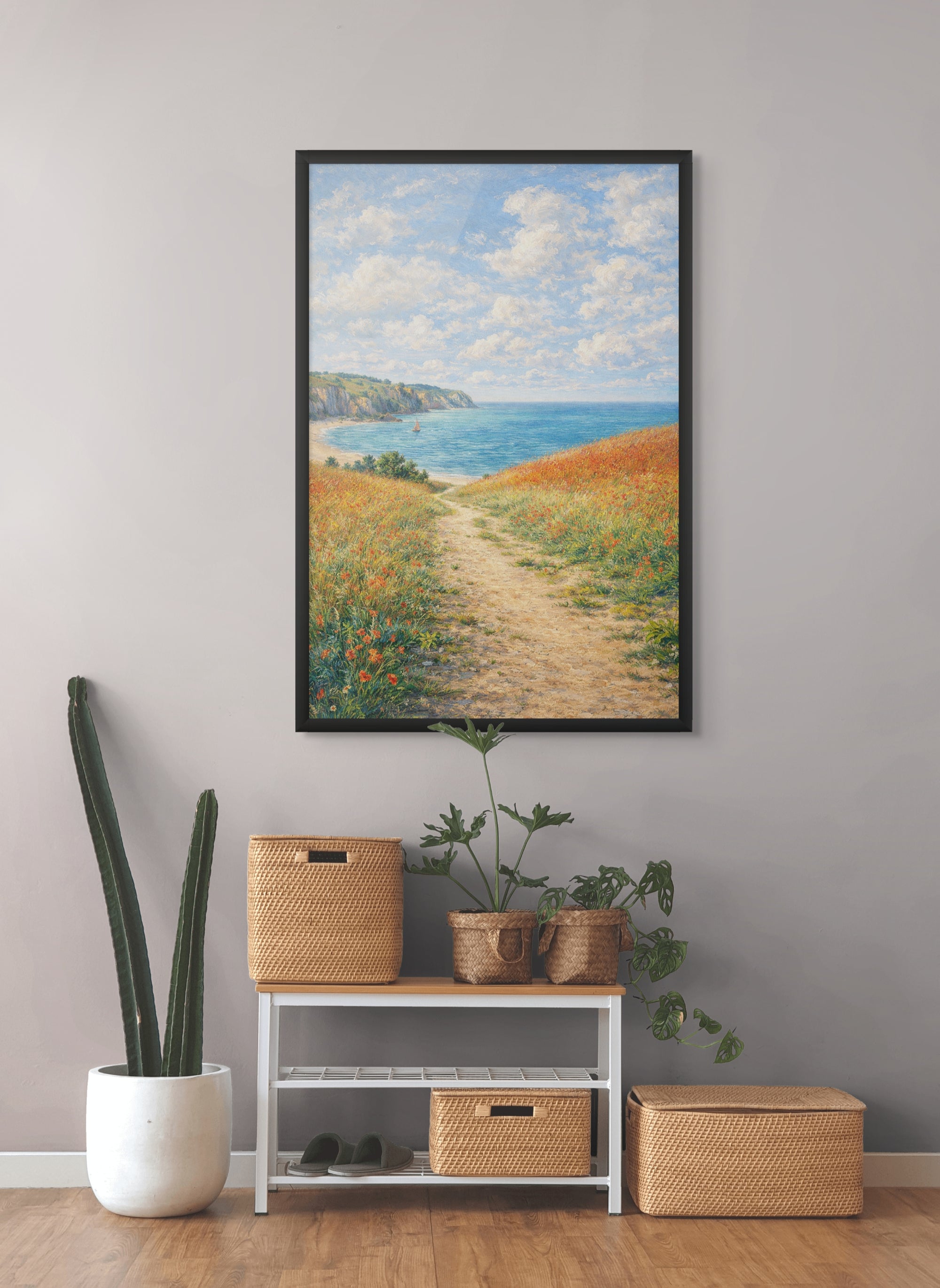 Strandpad Wanddecoratie Zomer – Sfeervolle Kust Canvas Woonkamer Print