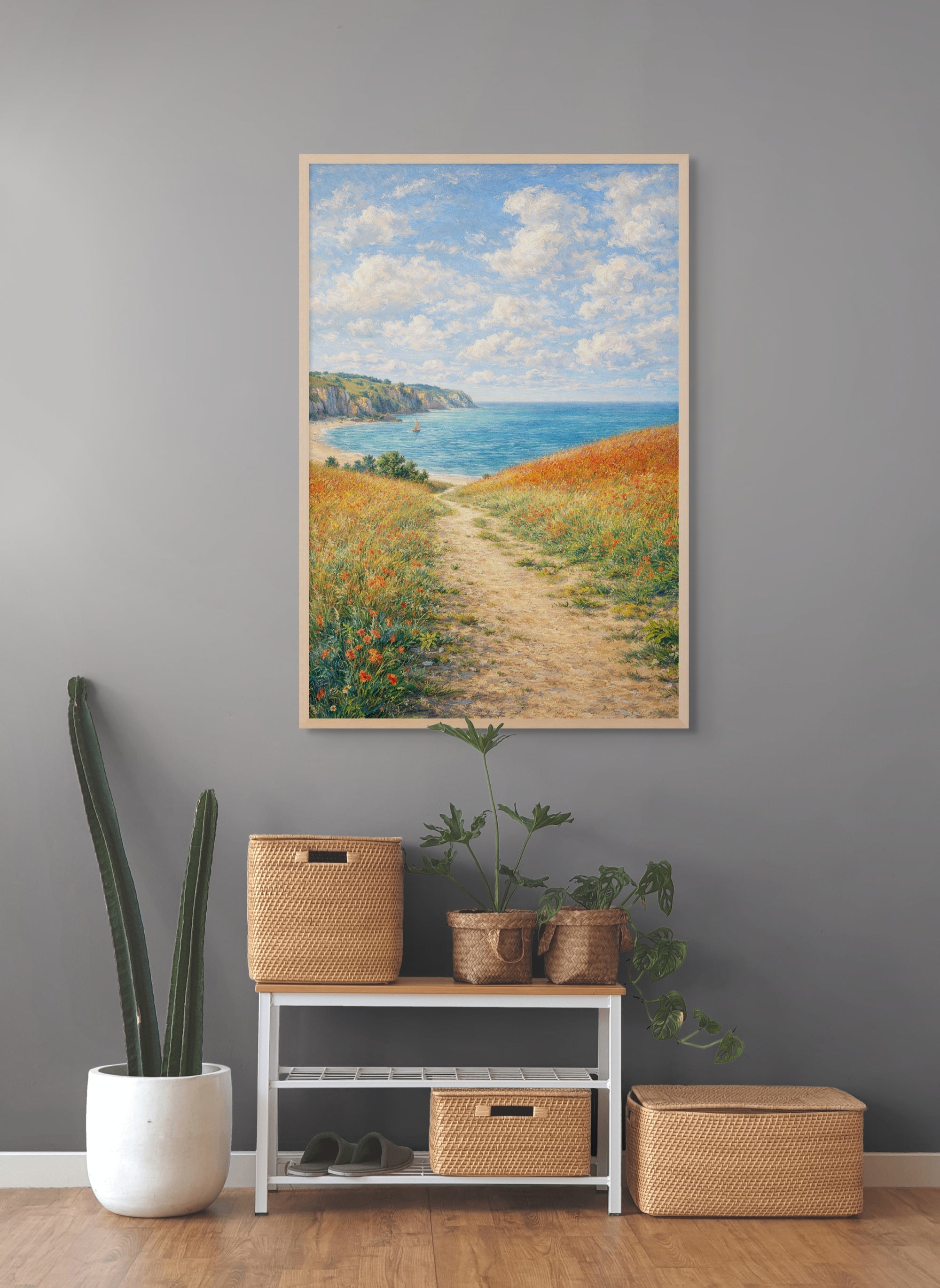 Strandpad Wanddecoratie Zomer – Sfeervolle Kust Canvas Woonkamer Print