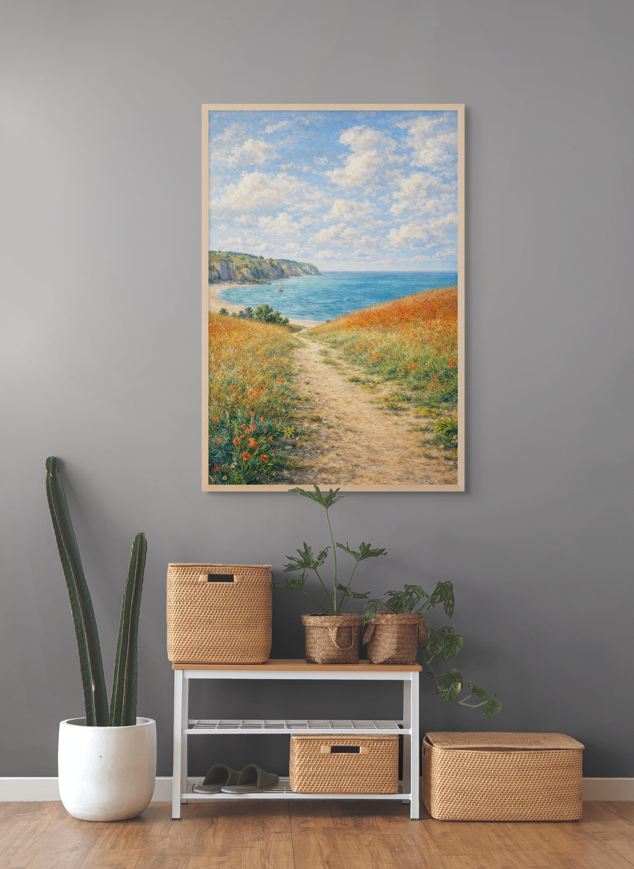 Strandpad Wanddecoratie Zomer – Sfeervolle Kust Canvas Woonkamer Print