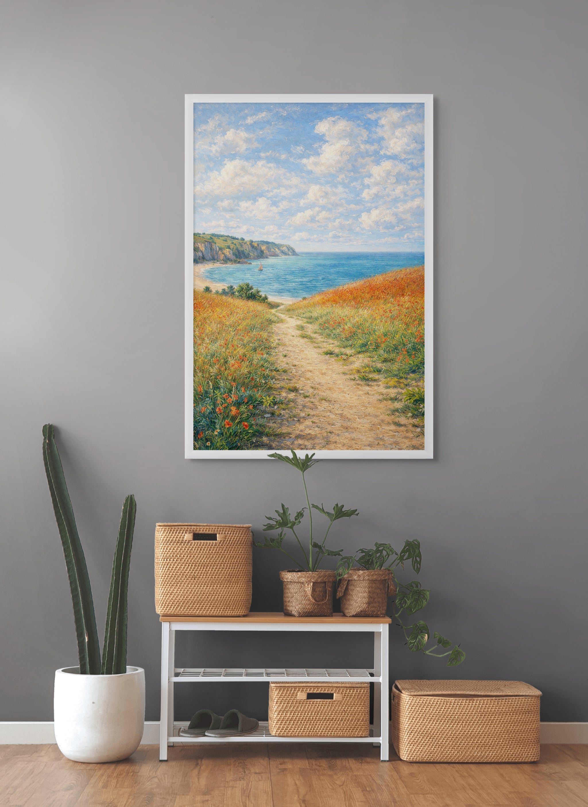 Strandpad Wanddecoratie Zomer – Sfeervolle Kust Canvas Woonkamer Print