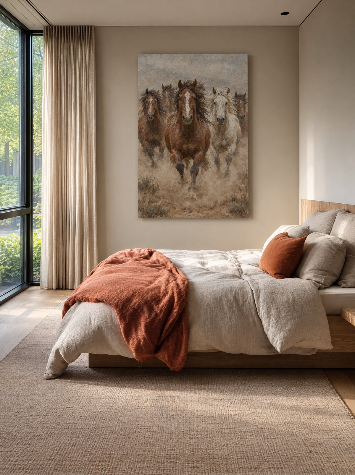 Kudde Wilde Paarden in Stof als canvas zonder lijst aan de muur