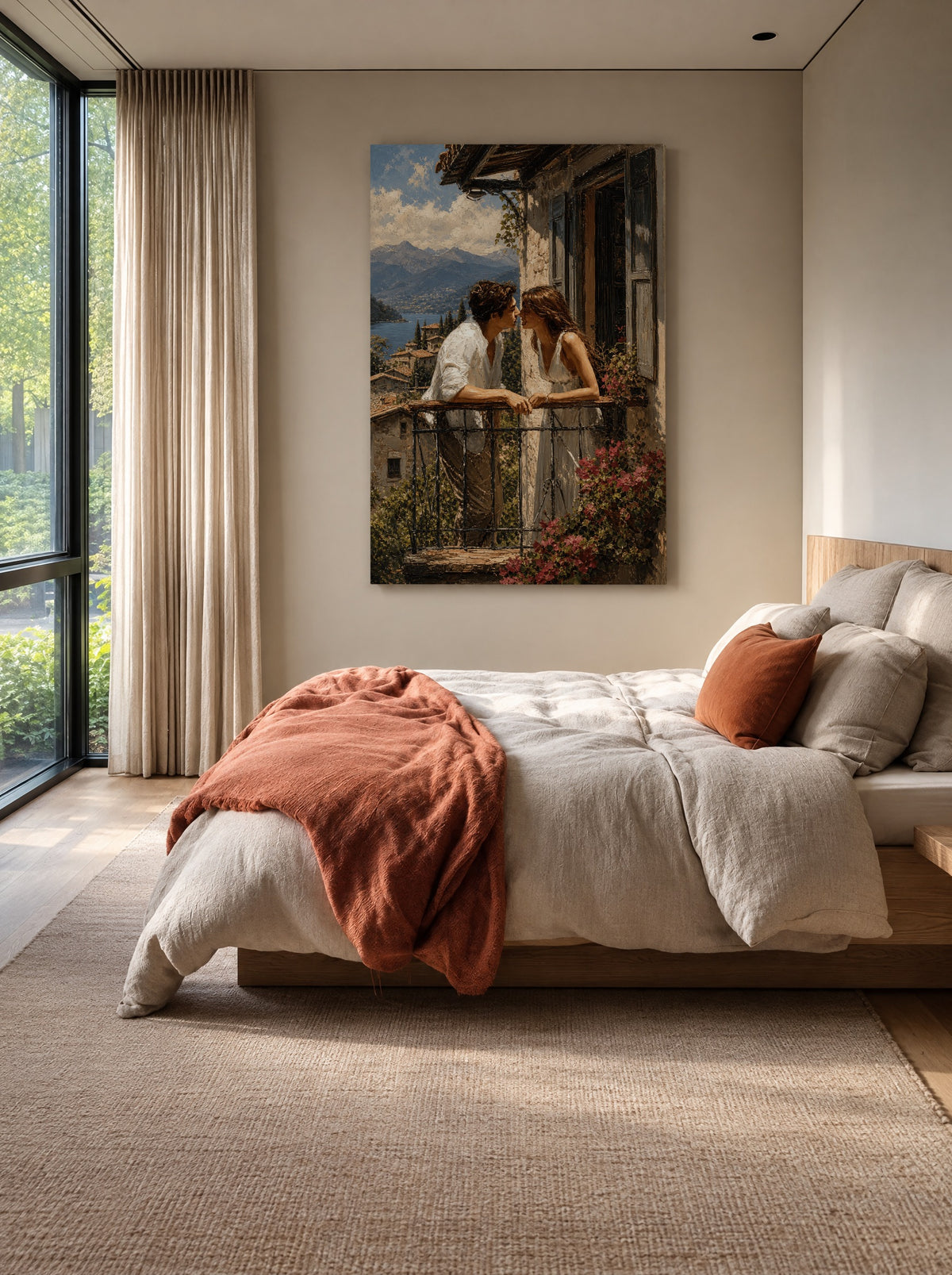 Kus boven het Comomeer als canvas zonder lijst aan de muur