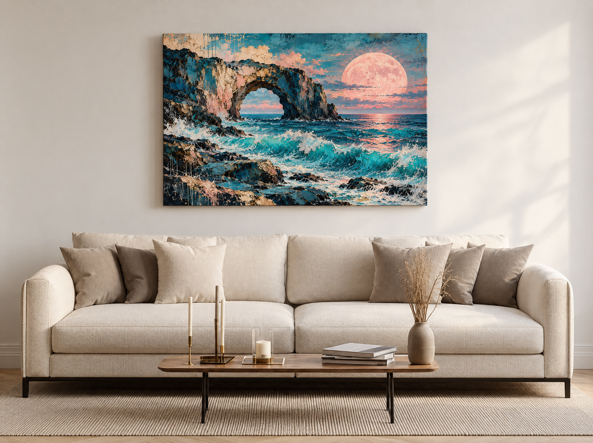 Kustboog bij Volle Maan als canvas zonder lijst aan de muur