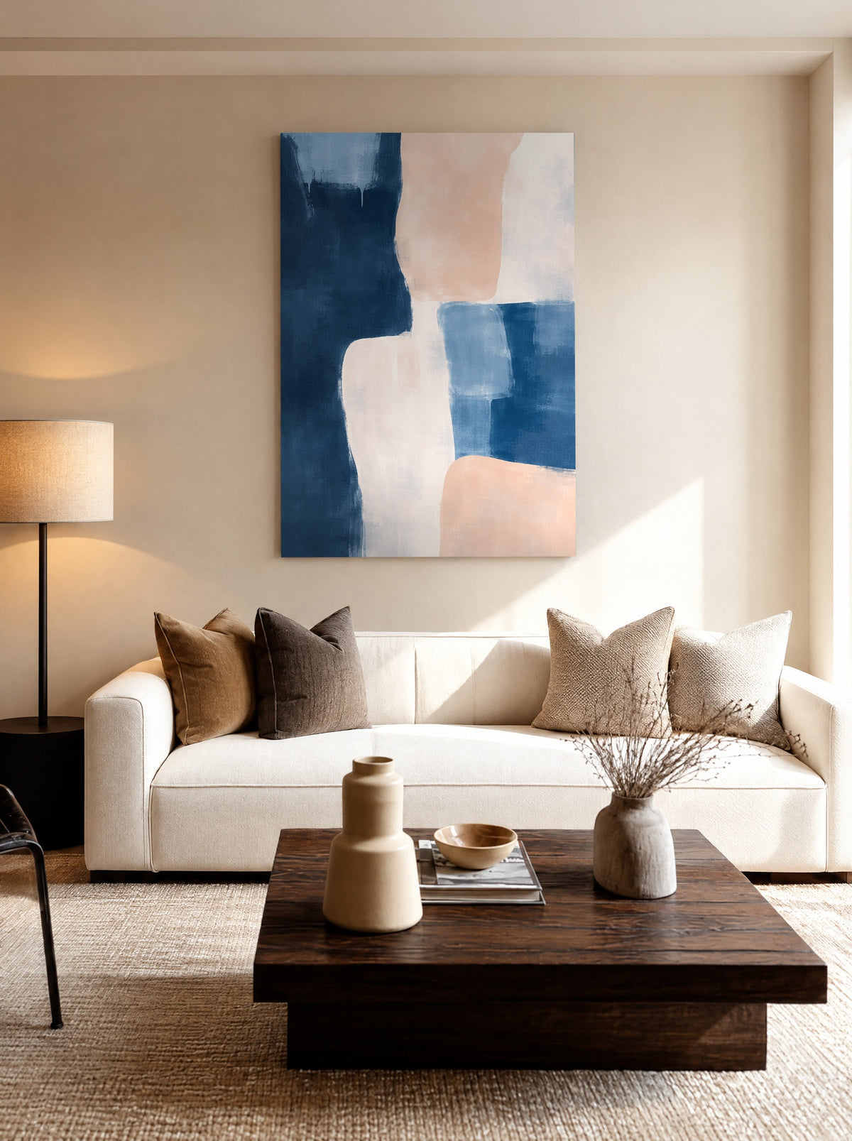 Kustlijn in Pastelblauw als canvas zonder lijst aan de muur