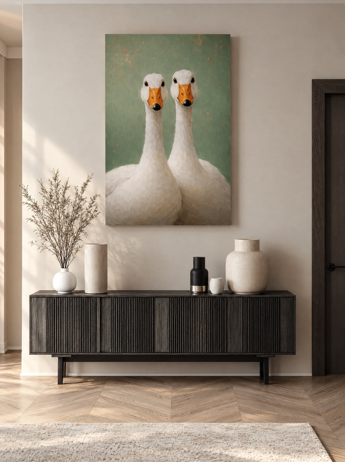 Kwetter & Co als canvas zonder lijst aan de muur