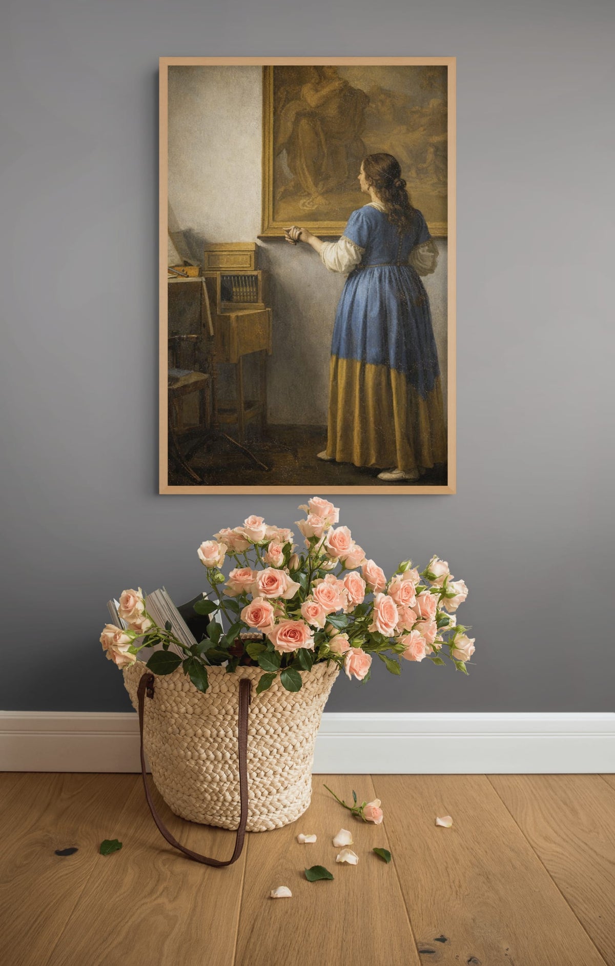 Staande Vrouw aan het Virginaal Schilderij