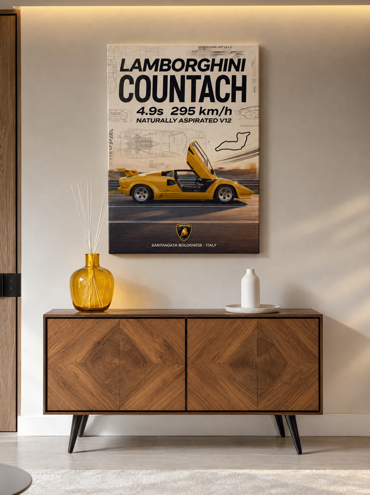 Lamborghini Countach als canvas zonder lijst aan de muur