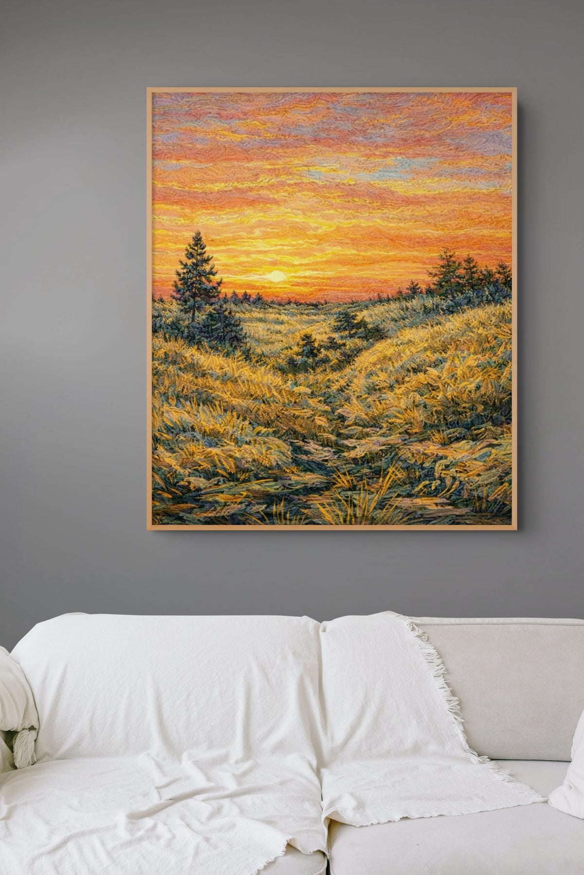 Landschap bij Zonsondergang Schilderij