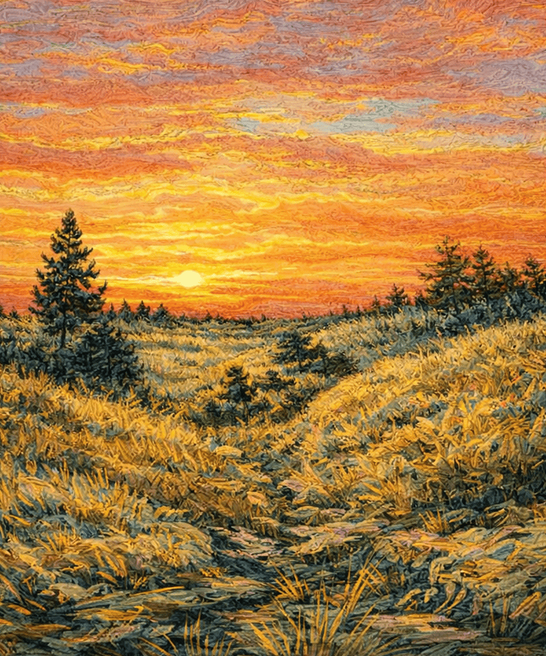 Landschap bij Zonsondergang Schilderij