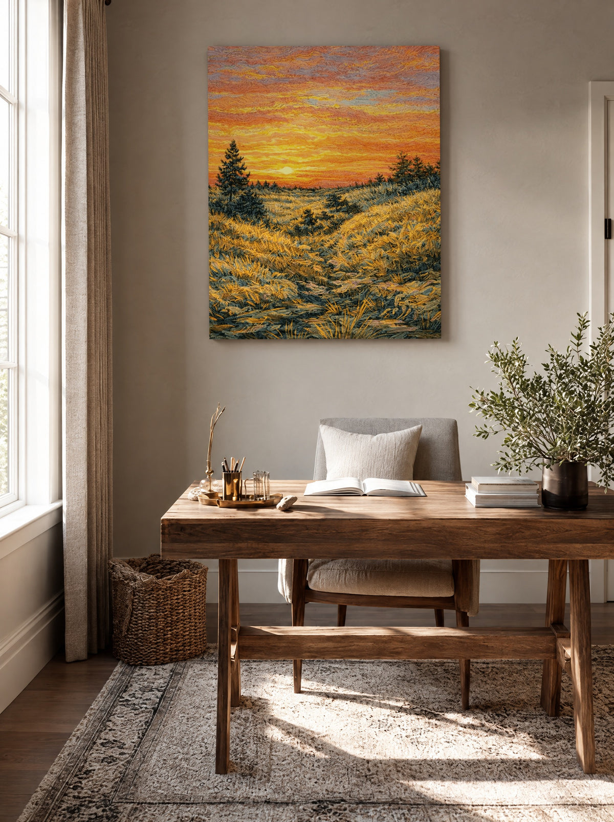 Landschap bij Zonsondergang als canvas zonder lijst aan de muur