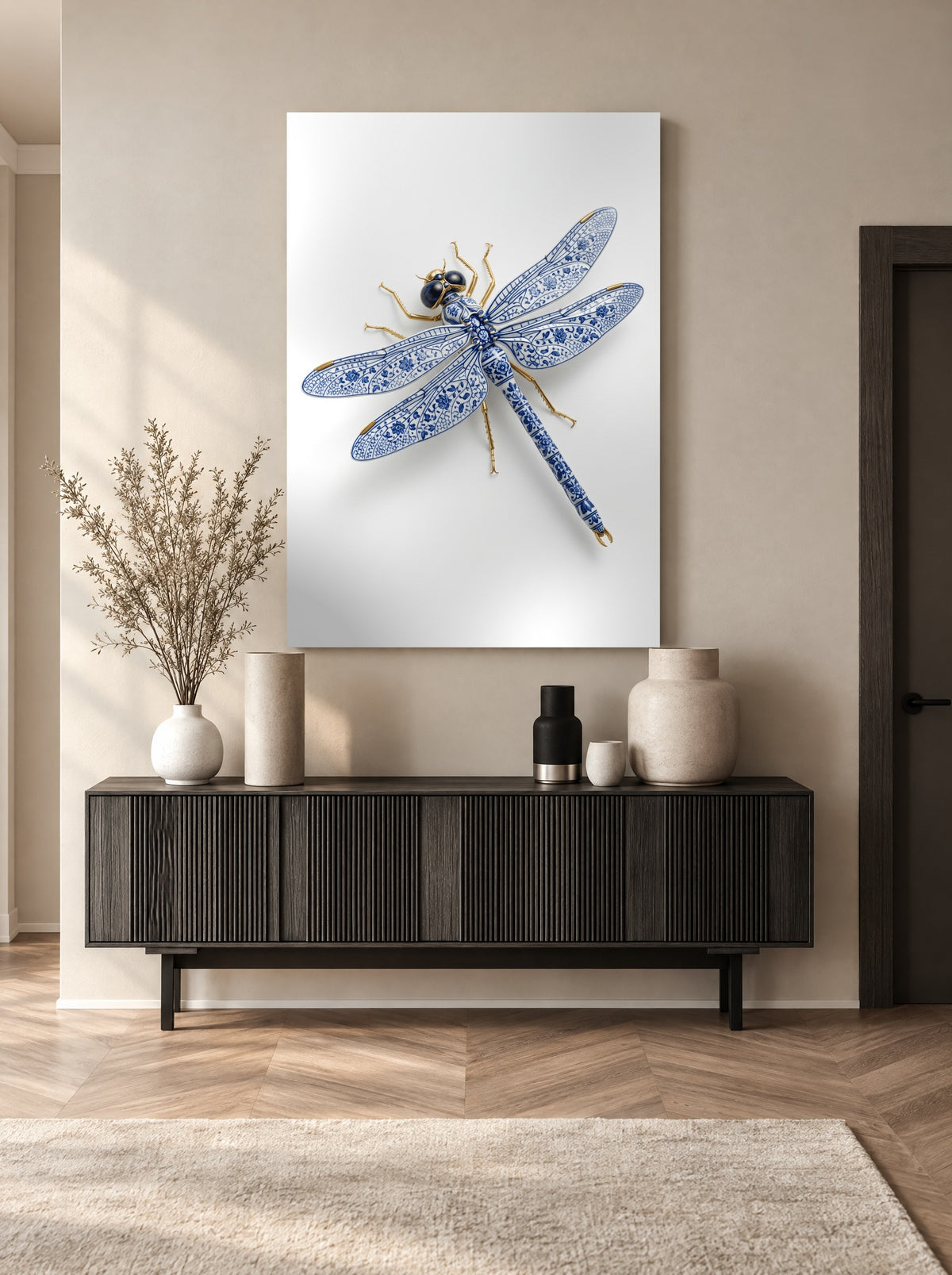 Libelle van Delfts Licht als canvas zonder lijst aan de muur