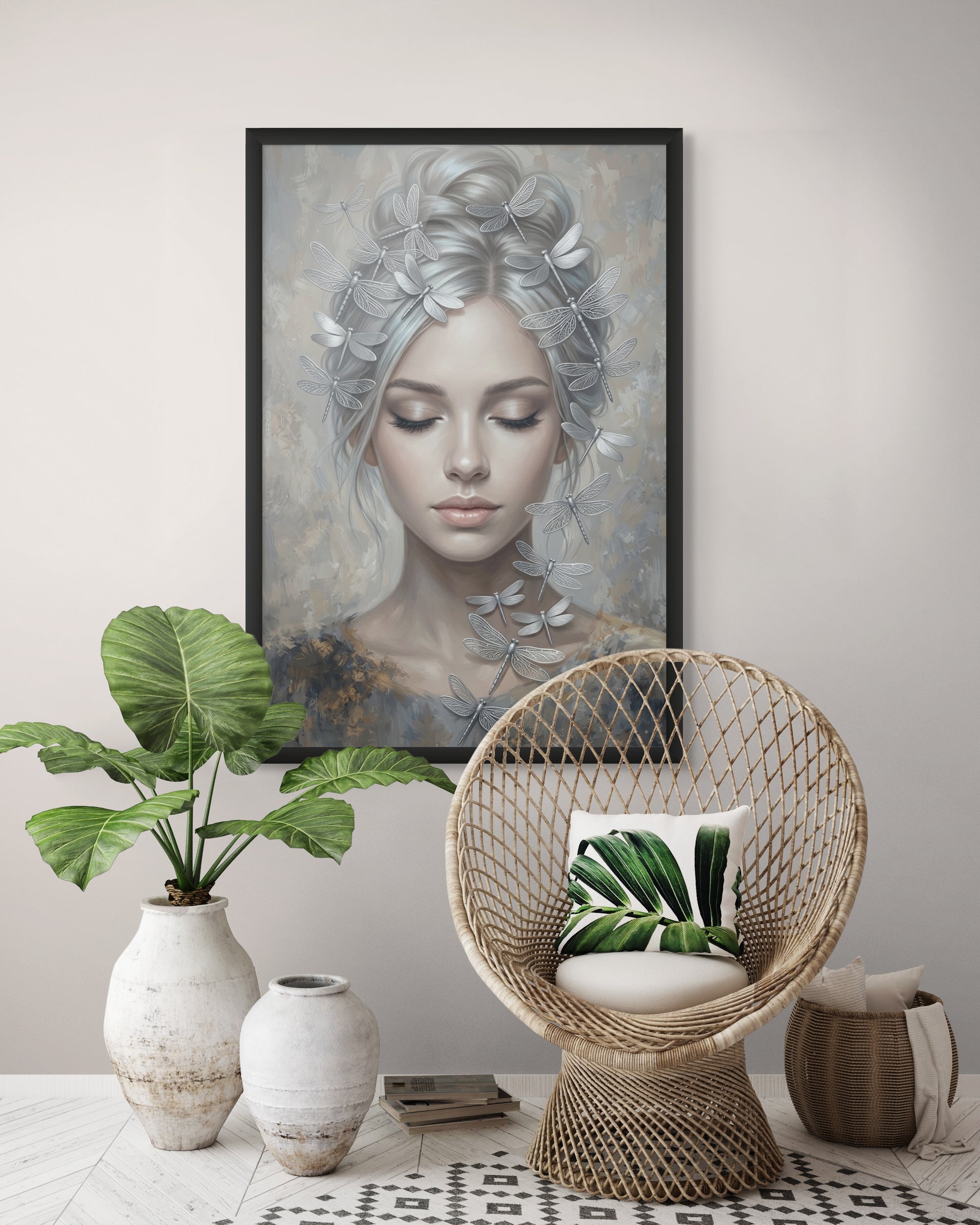 Libelle Natuur Wanddecoratie Zilver – Sfeervolle Canvas of Aluminium Print