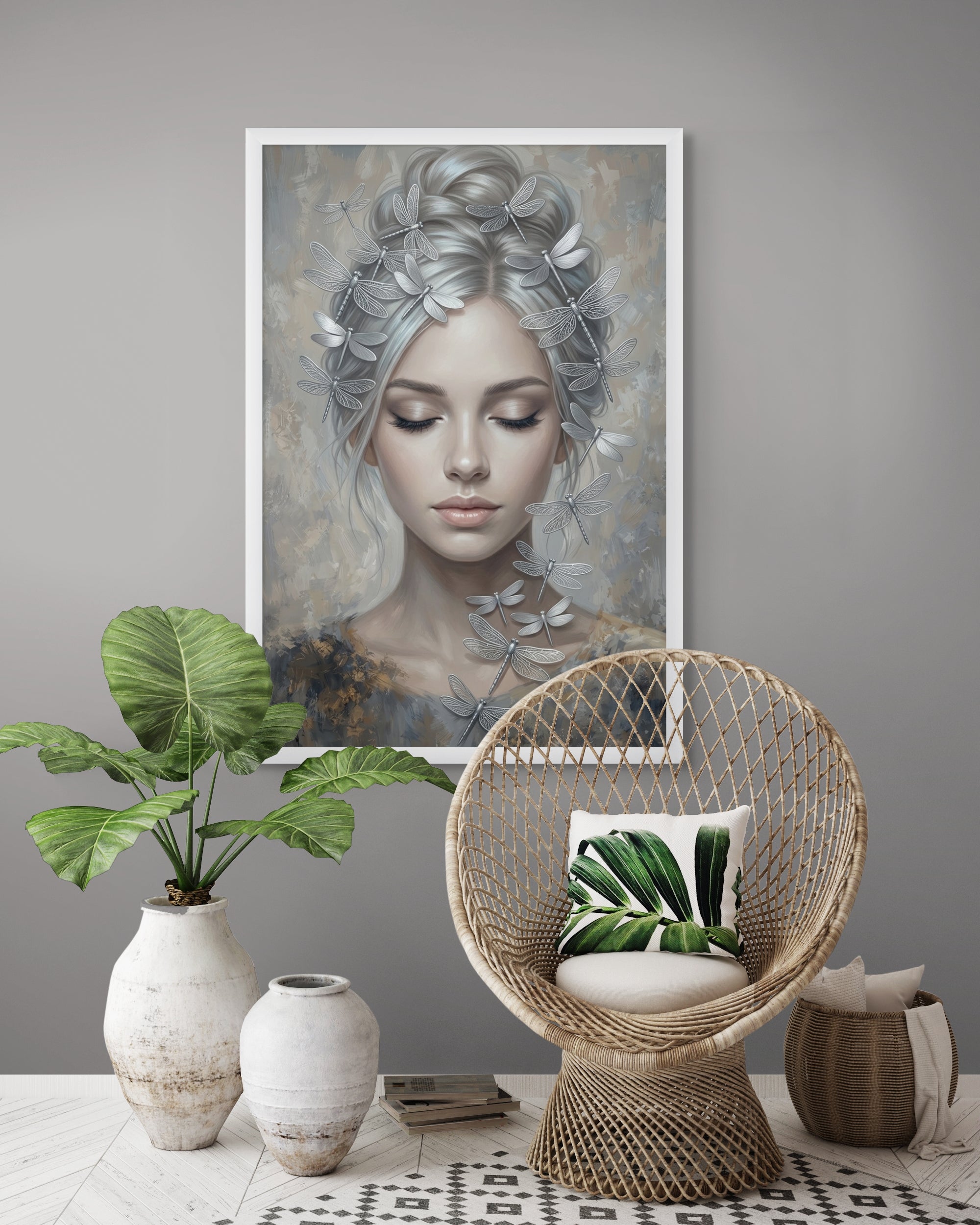 Libelle Natuur Wanddecoratie Zilver – Sfeervolle Canvas of Aluminium Print