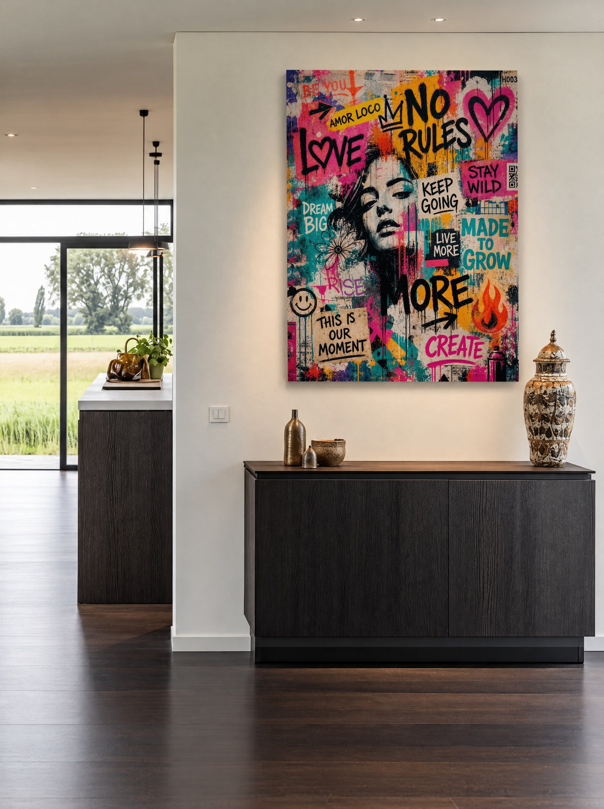 Liefde Schreeuwt Luider als canvas zonder lijst aan de muur
